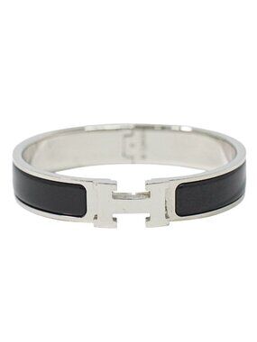 Hermes Click Bracelet Bangle Metal Silver Black